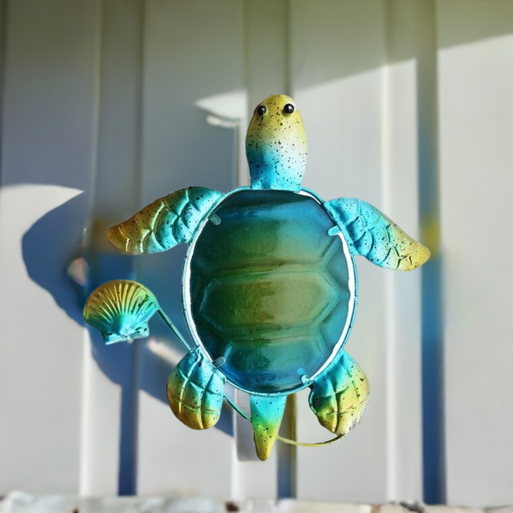 Mural/percha de metal y vidrio - pintado - 25 cm - tortuga, tortuga 