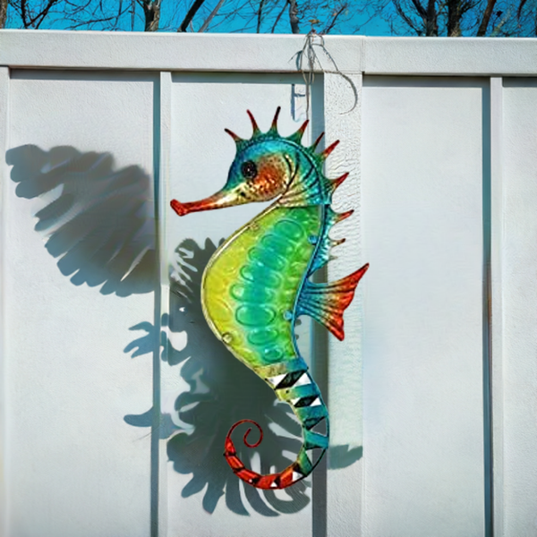 Wandbild/Hänger aus Metall und Glas- Airbrush- 45 cm- Seepferdchen