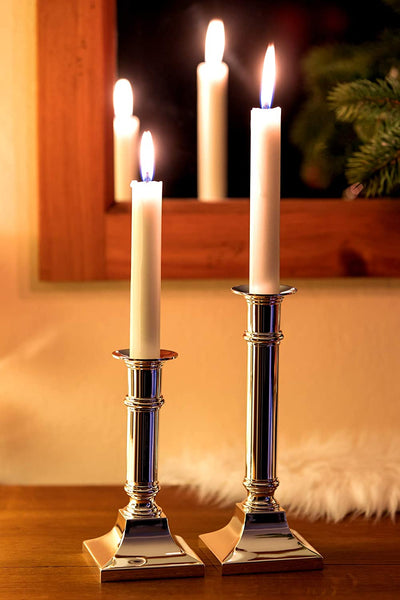 1X KerzenLeuchter - eckiger Fuß - versilbert und anlaufgeschützt 16 cm