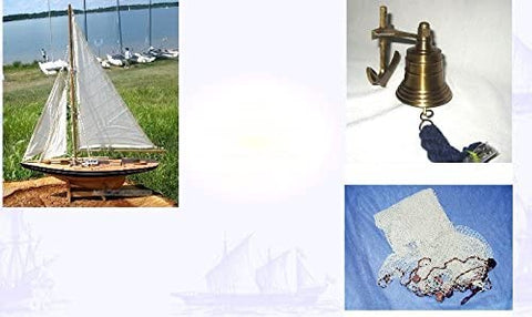 Geschenkset bestehend aus Segelyacht, Schiffsglocke mit Anker+ Fischernetz