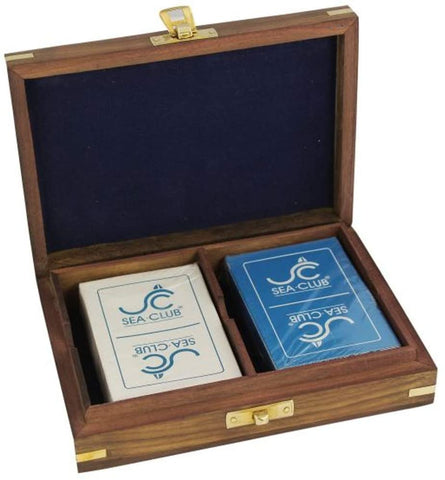 Doppeltes Kartenspiel in dekorativer Holzbox mit Messingintarsien