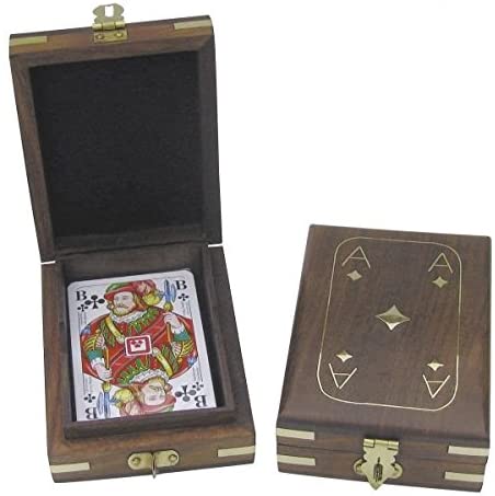 1X Kartenspiel in Holzbox mit Messingintarsien