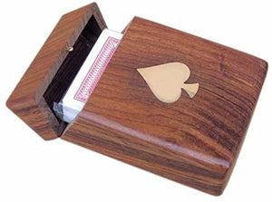 Kartenspiel in Holzbox mit Klappdeckel und Messingintarsien