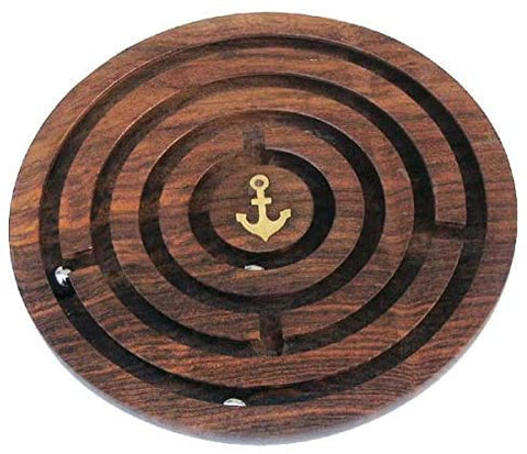 Labyrinthspiel aus Holz und Messing, maritim- Anker