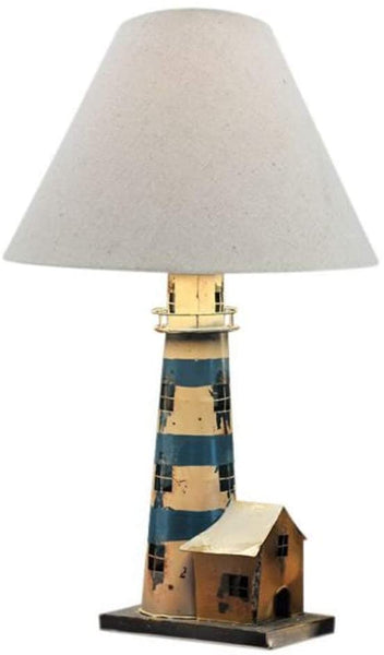 Lámpara de mesa con pantalla de tela - metal shabby lighthouse blue 