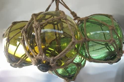 4 Fischerkugeln im Netz- grün und ambere(braun) 5 cm