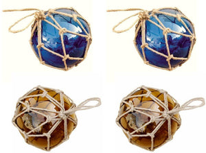 4 Fischerkugeln im Netz- ambere/braun und blau