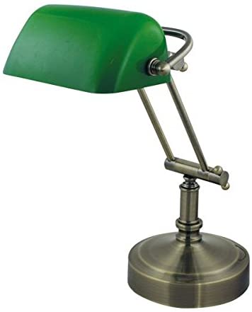 Schreibtisch/Bankierlampe Messingfuß, anlaufgeschützt mit Kniegelenk H. bis max. 45 cm- mit Glasschirm- grün- schwenkbar- Bankerslampe