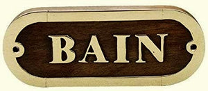 Türschild- Holzschild und Messing- Kajütenschild- maritim- Schiff- BAIN- 12,5 cm