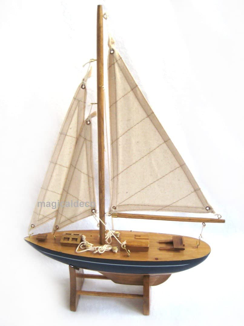 Dekorative Yacht, Segelschiff, Schiffsmodell Segelyacht Holz mit Leinensegeln