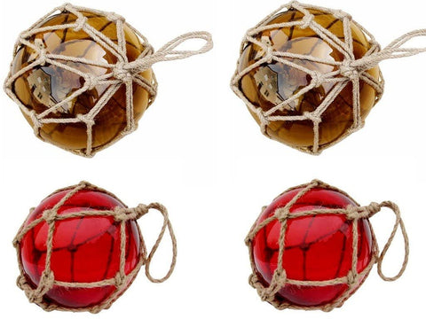 4 Fischerkugeln im Netz- ambere/braun und rot- 10 cm