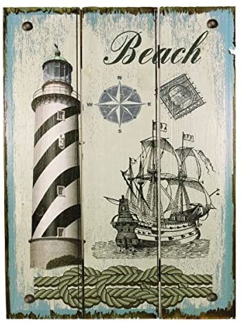 Wandbild maritim- Leuchturm, Schiff- Holz- Shabby