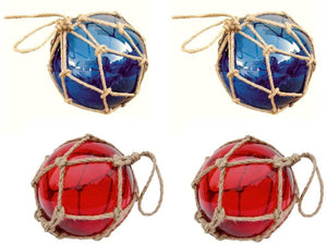 4 Fischerkugeln im Netz- blau und rot- 10 cm