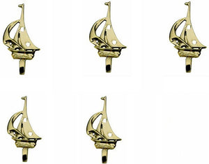 5 Stück- kleine Wandhaken- Schlüsselhaken- Messing- Segelschiff