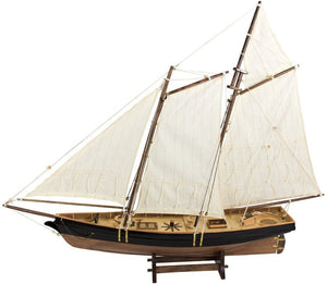 Große, dekorative Yacht, Segelschiff, Schiffsmodell Segelyacht aus Holz mit Leinensegel