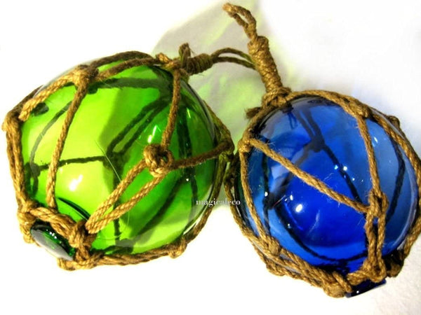 2 X Fischerkugeln im Netz- blau und grün- Maritime Deko- 7,5 cm