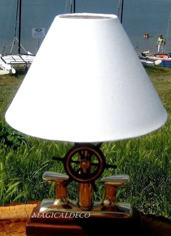 Maritime- Lampe - Messing und Holz + Stoffschirm 35 cm- Poller