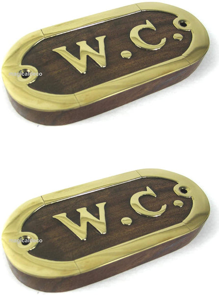 2X Türschild- Holz/Messingschild- maritim- Schiff- WC 10,5 cm