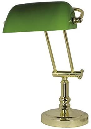 Schreibtisch/Bankierlampe Messingfuß mit Kniegelenk H. bis max. 45 cm- mit Glasschirm grün- schwenkbar