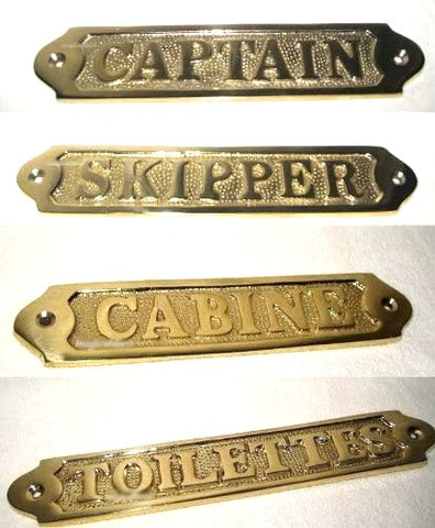 4X massives Türschild Messing- Captain, Skipper, Cabine und Toilettes