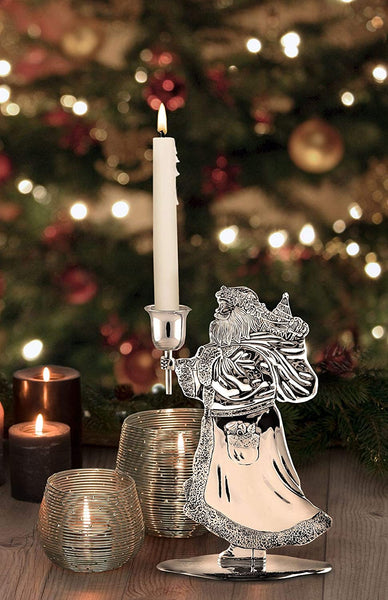 Edler Metall- Kerzenleuchter Weihnachtsmann, versilbert und Anlaufschutz