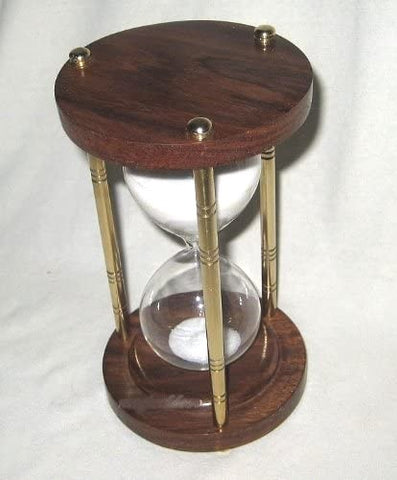 Großes, dekoratives Stundenglas, Sanduhr 60 min Höhe 22,5 cm, Messing, Holz