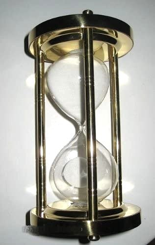 Edle Sanduhr aus Messing und Glas- Laufzeit 3 min Höhe 12,5 cm