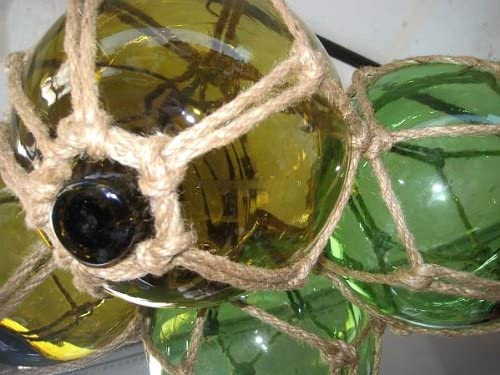 4 Fischerkugeln im Netz- grün und ambere(braun) 17,5 cm