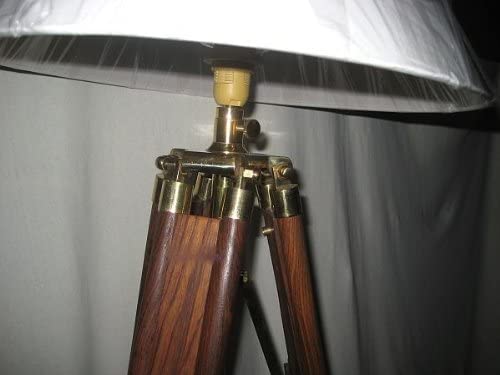 Stehlampe- Tripod- Dreibeinlampe- Retro Klassiker aus Holz und Messing, Stoffschirm