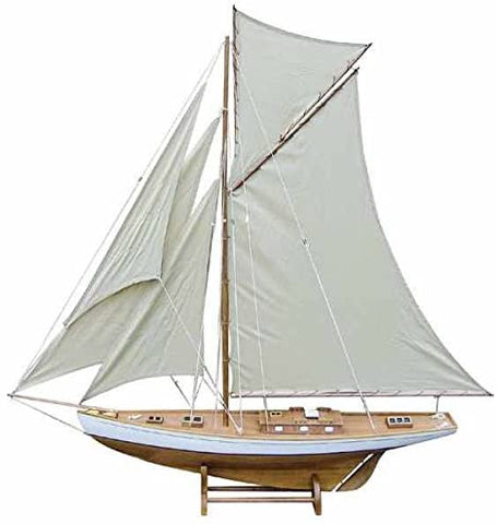 135 cm-Große, dekorative Yacht, Segelschiff, Schiffsmodell Segelyacht aus Holz mit Leinensegel