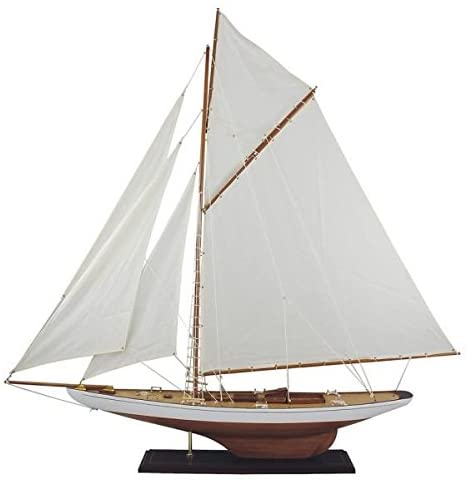 Yacht, Schiffsmodell Segelyacht aus Holz mit Leinensegel 121 cm