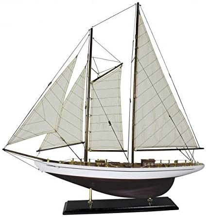 +++Dekorative Yacht, Segelschiff, Schiffsmodell Segelyacht aus Holz mit Leinensegel