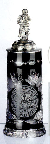 King-  Aufwendiger Kristall Bierkrug US-Army -Deckel Soldat- German Beer Stein, Beer Mug - mit Deckel aus Zinn 97% limitiert
