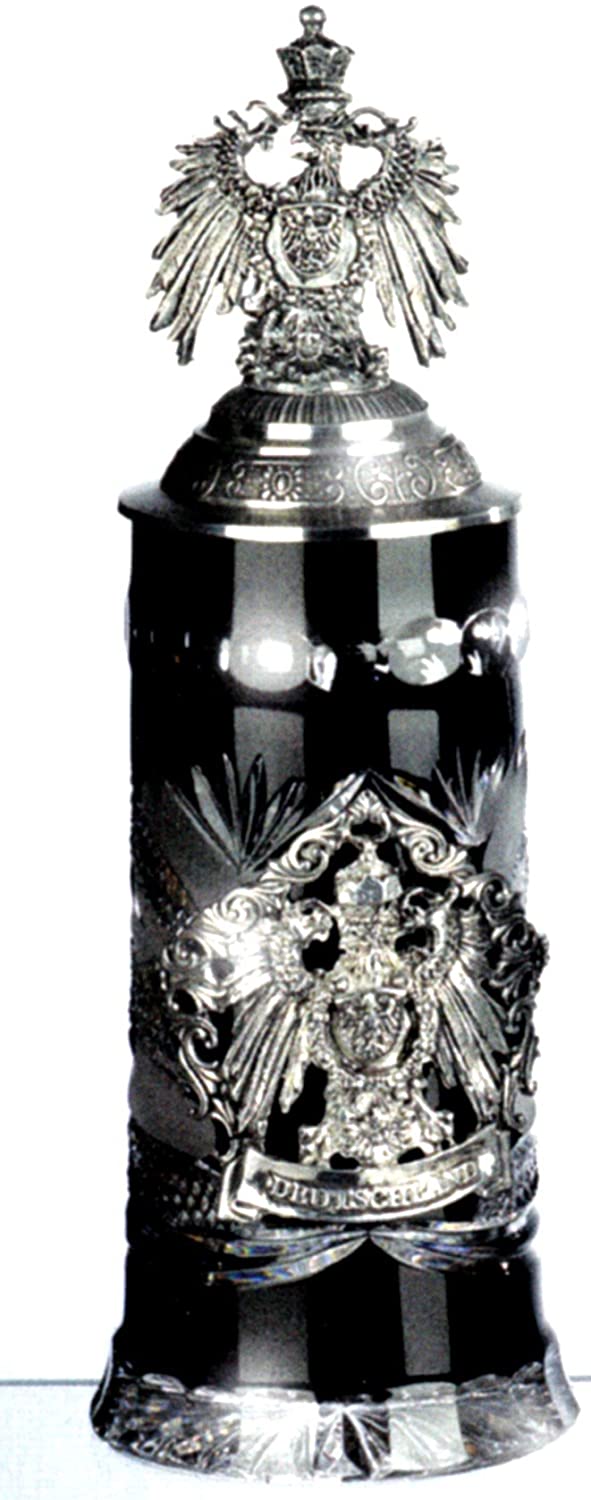 King- Kristall Bierkrug Raute/Facette -Germany mit Adlerdeckel - Eaglelid- German Beer Stein, Beer Mug - mit Deckel aus Zinn 97% limitiert