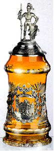 King-  Kristall Bierkrug ROTHENBURG -Ritterdeckel - Knightlid- GERMANY- German Beer Stein, Beer Mug - mit Deckel aus Zinn 97% limitiert
