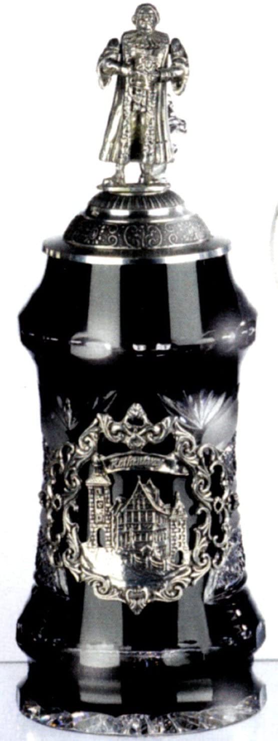 King- Kristall Bierkrug Raute/Facette -ROTHENBURG mit Majordeckel - Mayor Nuschlid- German Beer Stein, Beer Mug - mit Deckel aus Zinn 97% limitiert