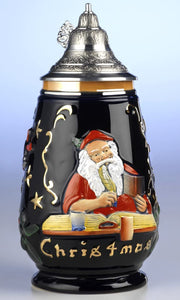 King-  Relief Bierkrug - bauchiger Bierseidel Christmas 1,5 L- kobalt- German Beer Stein, Beer Mug - Feinsteinzeug, handbemalt mit Deckel aus Zinn 97% limitiert
