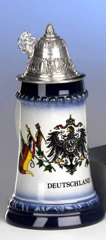 King- Bierkrug - Andenkenkrug- Deutschland 0,125 L - German Beer Stein, Beer Mug - Feinsteinzeug mit Deckel aus Zinn 97%