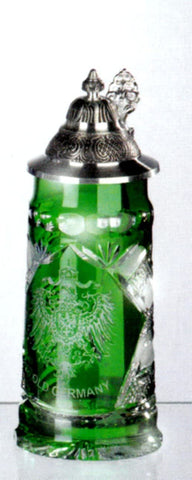 King- Grüner Facetten Kristall Bierkrug - GERMANY -Spitzdeckel- German Beer Stein, Beer Mug - mit Deckel aus Zinn 97% limitiert