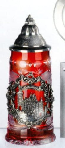 King-  Facetten Kristall Bierkrug Rothenburg -Spitzdeckel- Rothenburg- German Beer Stein, Beer Mug - mit Deckel aus Zinn 97% limitiert