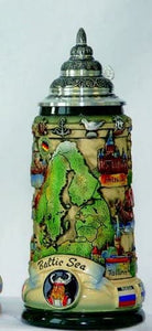 King- Aufwendiger Relief Bierkrug -Spitzdeckel- Baltic Sea Panorama- German Beer Stein, Beer Mug - Feinsteinzeug, handbemalt mit Deckel aus Zinn 97% limitiert