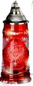 King- Roter Facetten Kristall Bierkrug - OLD GERMANY -Spitzdeckel- German Beer Stein, Beer Mug - mit Deckel aus Zinn 97% limitiert