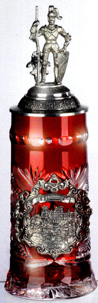 King- Kristall Bierkrug HEIDELBERG -Ritterdeckel - Knightlid- GERMANY- German Beer Stein, Beer Mug - mit Deckel aus Zinn 97% limitiert