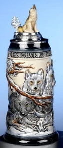 King- Aufwendiger Relief Bierkrug -Figurendeckel- Wolfsrudel- German Beer Stein, Beer Mug - Feinsteinzeug, handbemalt mit Deckel aus Zinn 97% limitiert