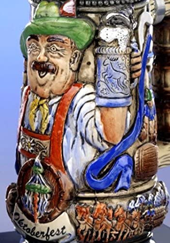 King-  Aufwendiger Relief Bierkrug - Oktoberfest Alpenland- rustikal- German Beer Stein, Beer Mug - Feinsteinzeug, handbemalt mit Deckel aus Zinn 97% limitiert