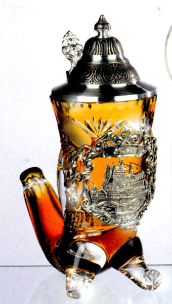 King- Facetten Kristall Bierkrug HORN PRAHA -Spitzdeckel- German Beer Stein, Beer Mug - mit Deckel aus Zinn 97% limitiert