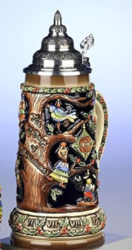 King-  Aufwendiger Relief Bierkrug - Christmas 12 Days- kobalt- German Beer Stein, Beer Mug - Feinsteinzeug, handbemalt mit Deckel aus Zinn 97% limitiert