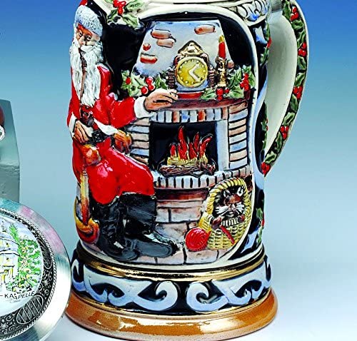 King-  Aufwendiger Relief Bierkrug - Santa Claus at home- kobalt- German Beer Stein, Beer Mug - Feinsteinzeug, handbemalt mit Deckel aus Zinn 97% limitiert