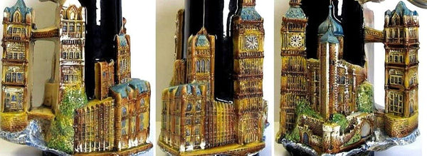 King- Aufwendiger 3D-Relief Bierkrug - London- Tower, Big Ben mit Windsor Casle Deckel- 1,2 Liter- German Beer Stein, Beer Mug - Feinsteinzeug, handbemalt mit Deckel aus Zinn 97% limitiert