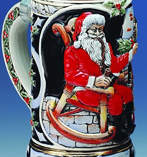 King-  Aufwendiger Relief Bierkrug - Santa Claus at home- kobalt- German Beer Stein, Beer Mug - Feinsteinzeug, handbemalt mit Deckel aus Zinn 97% limitiert
